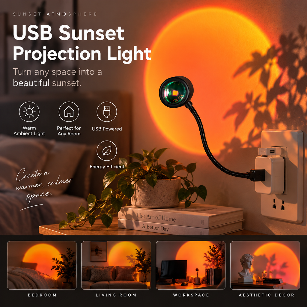 Sunset Projection Lamp - USB Multi-Angle Ambient Night Light