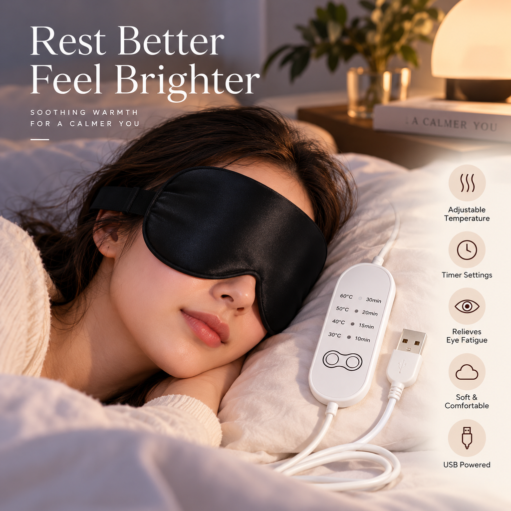 USB Heated Eye Mask - Warmth, Vibration & Compression for Eye Strain Relief